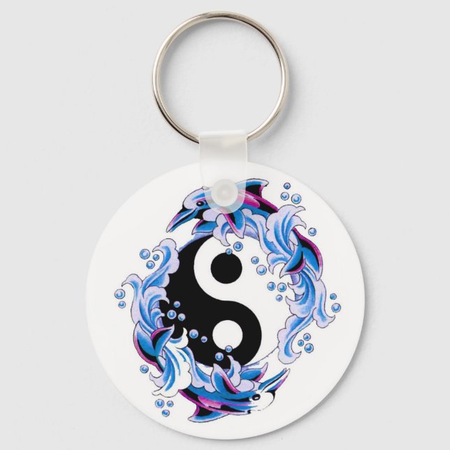 Cool cartoon tattoo symbol Yin Yang Dolphins Key Ring (Front)