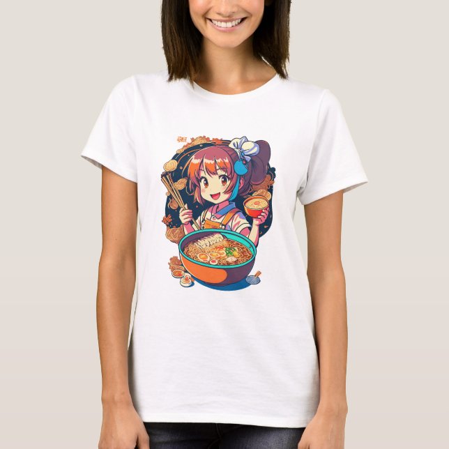 cool casual with "Anime Character Eating" T-Shirt (Front)