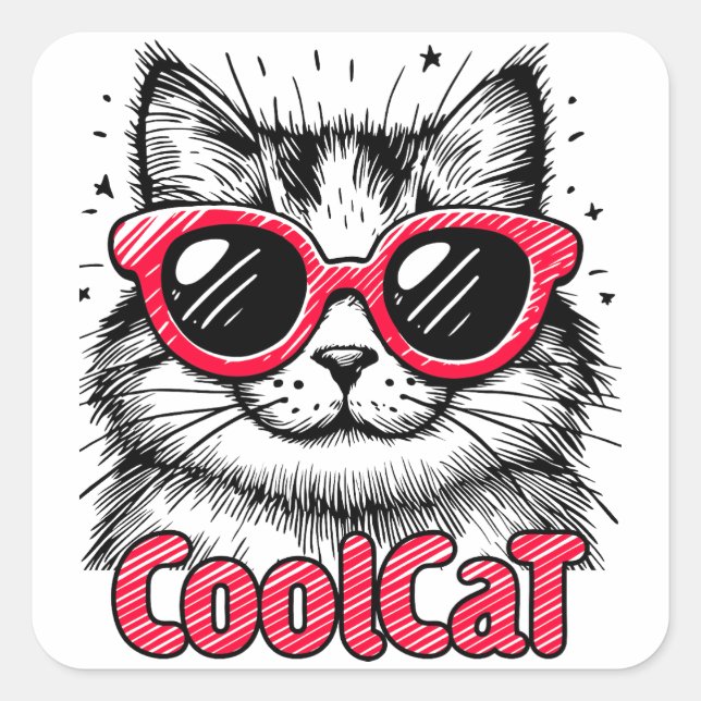Cool Cat 1 Square Sticker (Front)