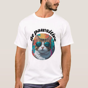 Cool Cat "Be Pawsitive" Motivational Sticker T-Shirt