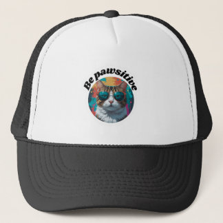 Cool Cat "Be Pawsitive" Motivational Sticker Trucker Hat