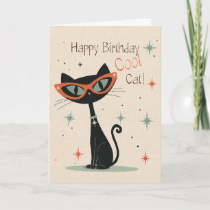 Cool Cat Birthday Card Funny Mid-Cen