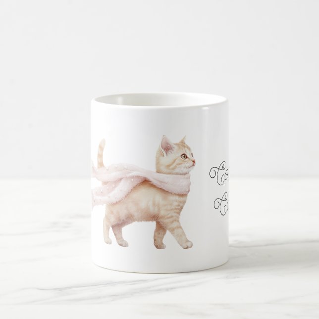 Cool Cat Blush Pink Scarf Coffee Mug (Center)