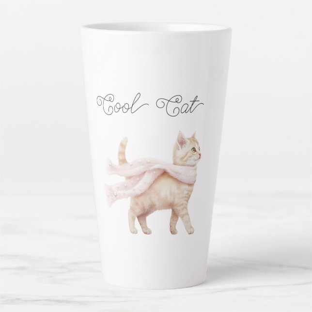Cool Cat Blush Pink Scarf Latte Mug (Front)