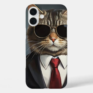 Cool Cat Businessman Sunglasses Corporate Feline iPhone 16 Plus Case
