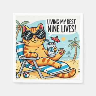 Cool Cat Chilling on the Beach – Funny Cartoon  Napkin
