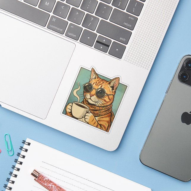 Cool Cat Coffee Retro Style Design for Cat Lovers (Laptop w/ iPhone)