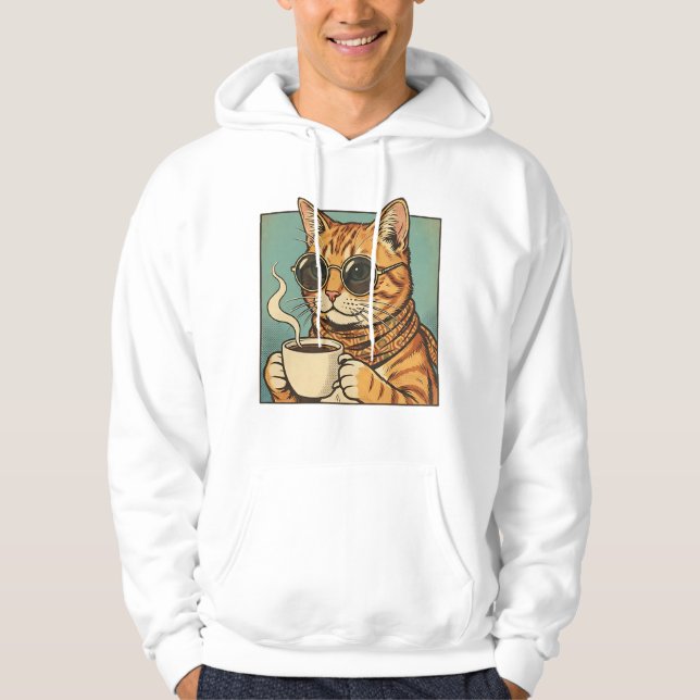 Cool Cat Coffee Retro Style Design for Cat Lovers Hoodie (Front)