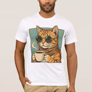 Cool Cat Coffee Retro Style Design for Cat Lovers T-Shirt