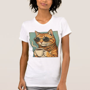 Cool Cat Coffee Retro Style Design for Cat Lovers T-Shirt
