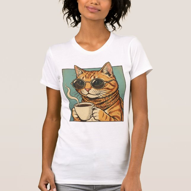 Cool Cat Coffee Retro Style Design for Cat Lovers T-Shirt (Front)