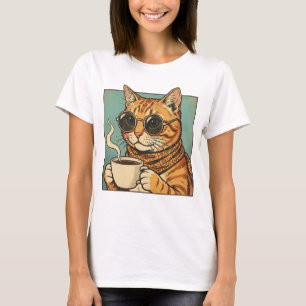 Cool Cat Coffee Retro Style Design for Cat Lovers T-Shirt