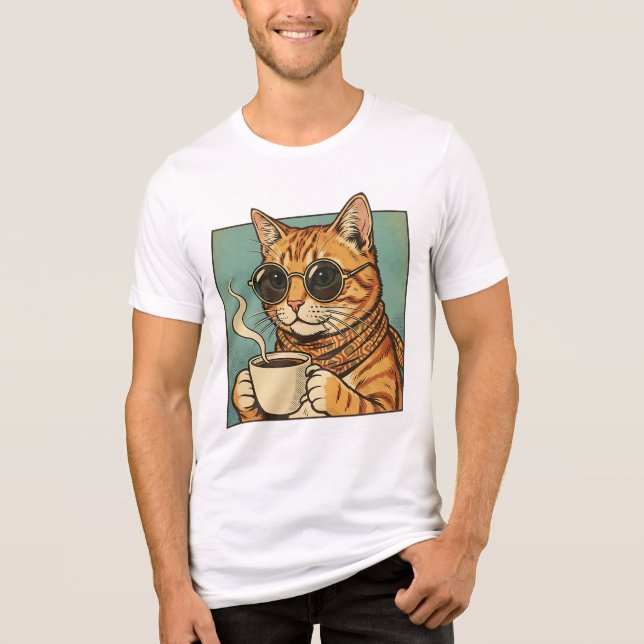 Cool Cat Coffee Retro Style Design for Cat Lovers Tri-Blend Shirt (Front)