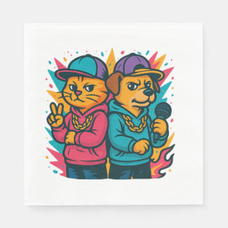Cool Cat & Dog Rap Duo Napkin