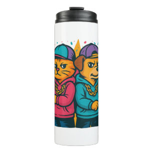 Cool Cat & Dog Rap Duo Thermal Tumbler