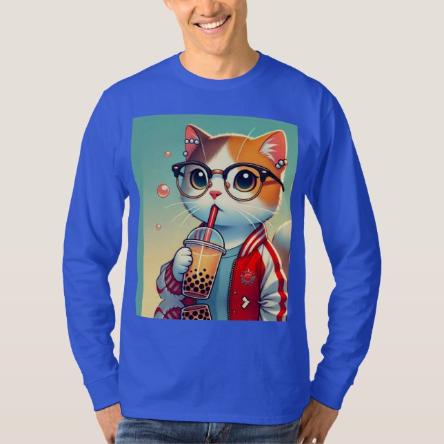 Cool Cat drinking boba  T-Shirt (Front)