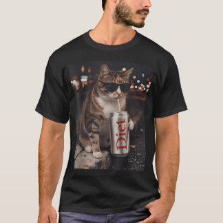 Cool Cat Drinking Diet Soda Funny Meme Animal T-Shirt