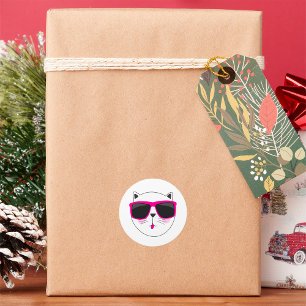 Cool Cat Face with Pink Sunglasses Cute Kitty  Classic Round Sticker