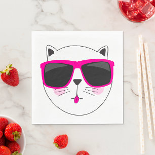 Cool Cat Face with Pink Sunglasses Cute Kitty Napkin