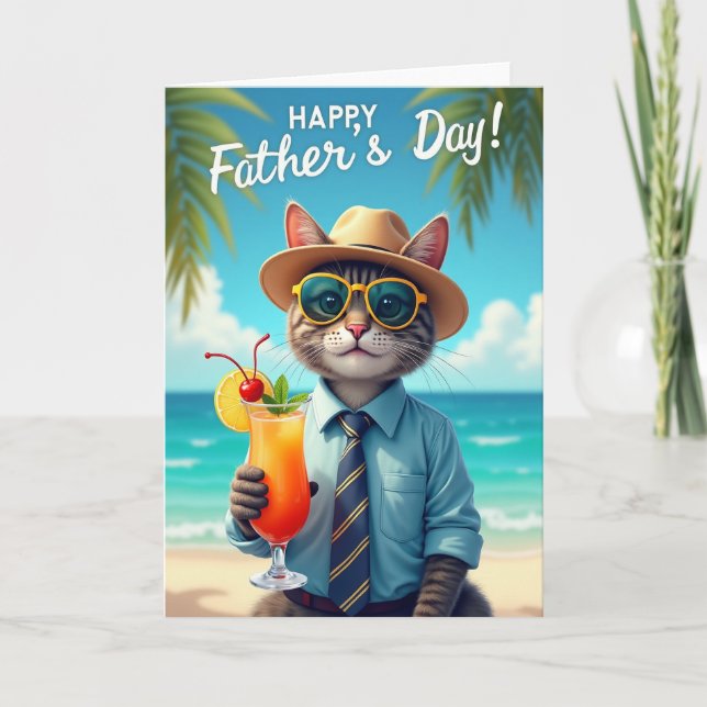 Cool Cat Fathers Day Beach Card (Front)