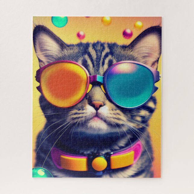 Cool Cat Funky Shades Psychedelic Dream World Jigsaw Puzzle (Vertical)