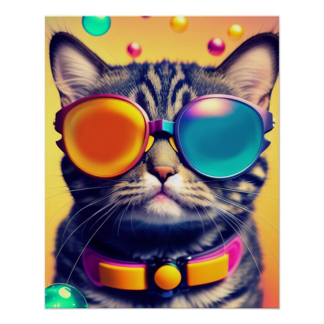 Cool Cat Funky Shades Psychedelic Dream World Poster (Front)