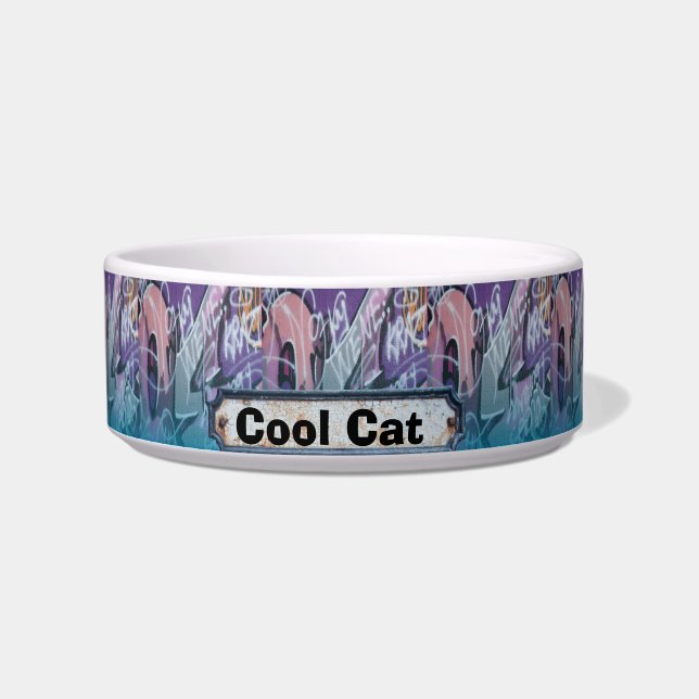 Cool Cat Graffiti Blue Purple Sign Bowl (Front)