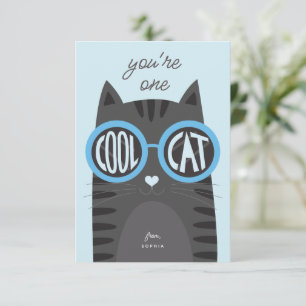 Cool Cat Grey Valentine's day Card_blue Invitation