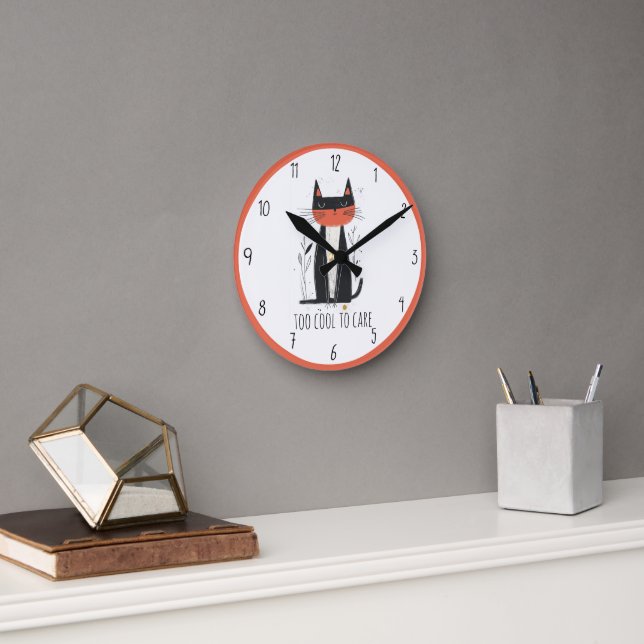 Cool Cat Illustration Round Clock (Office)
