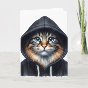 Cool Cat in Black Hoodie Blank Greeting  Card