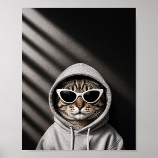 Cool Cat in Hoodie and White Sunglasses Poster