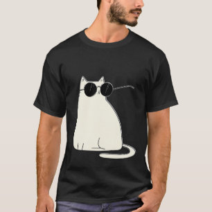 Cool Cat in Shades — Minimal White Kitty T-Shirt