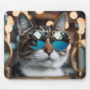 Cool cat in sunglasses, cat mouse pad