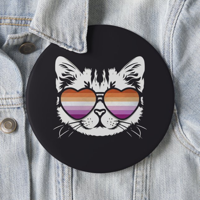 Cool Cat Lesbian Flag 6 Cm Round Badge (In Situ)
