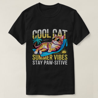Cool Cat Lover Summer Vibes Funny Tee