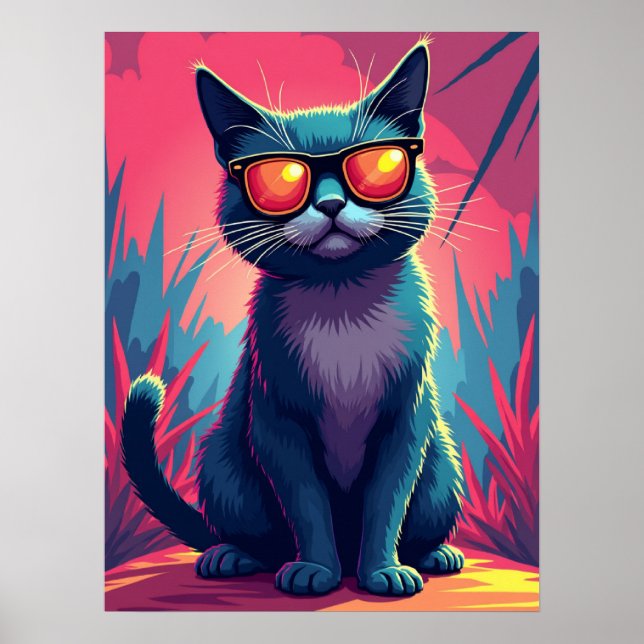 Cool Cat Meme – Deal With It Sunglasses Pop Art Poster (Front)