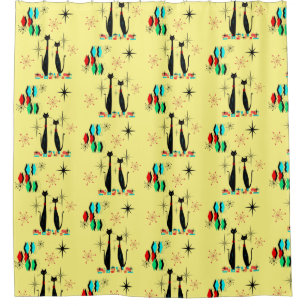 Cool Cat Mid Century Modern Atomic Era  Shower Cur Curtain