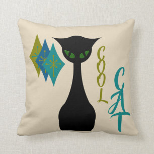 Cool Cat Mid Century Modern Retro Throw Pillow