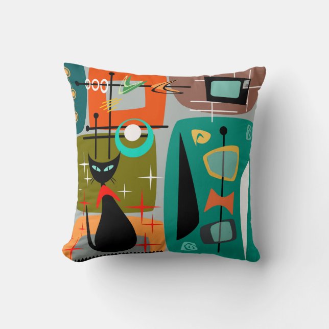 Cool Cat Mid Century Modern Style Cushion (Front)