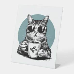 Cool Cat Mornings � Coffee, Shades & Attitude Pedestal Sign