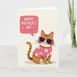 Cool Cat Mothers Day Illustration Card