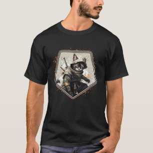 Cool Cat Ninja Fantasy Warrior Gamer Nerdy Samur T-Shirt