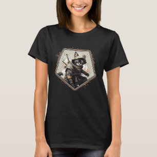 Cool Cat Ninja Fantasy Warrior Gamer Nerdy Samur T-Shirt