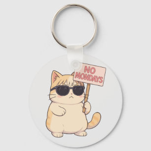 Cool Cat No Mondays Aesthetic Meme Key Ring