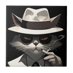Cool Cat Noir: Suave and Mysterious Feline Ceramic Tile