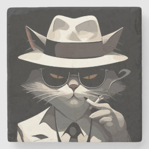Cool Cat Noir: Suave and Mysterious Feline Stone Coaster