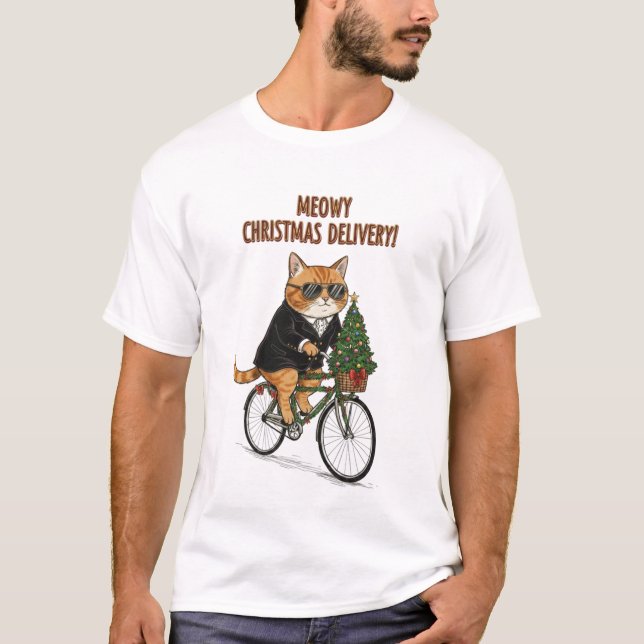 Cool cat on a Bicycle – Funny Christmas Day Gift T-Shirt (Front)