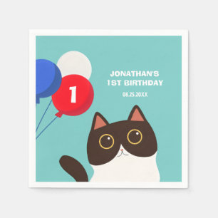 Cool Cat Party Balloon Kids Birthday Napkin