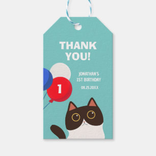 Cool Cat Party Balloon Kids Birthday Thank You Gift Tags