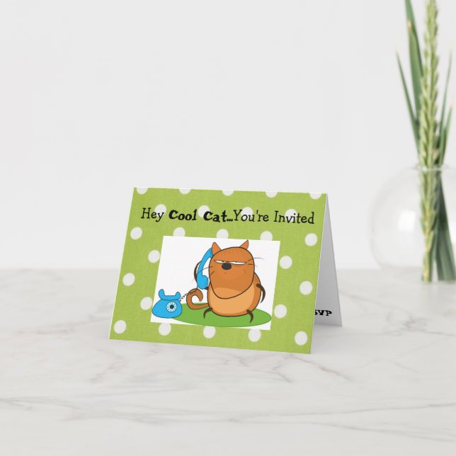 Cool Cat Party Invite Card (Front)